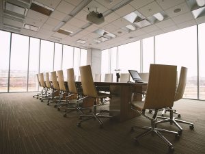 image of empty boardroom at a dramatic angle.