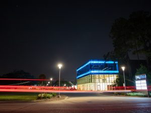 image of office building after dark, timelapse